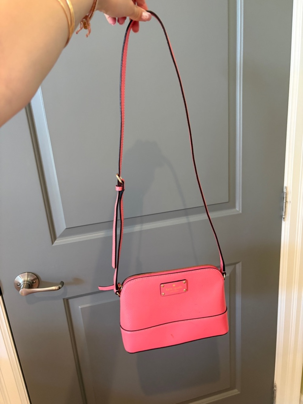 kate spade Hot Pink Leather Crossbody with Gold-Tone Plaque